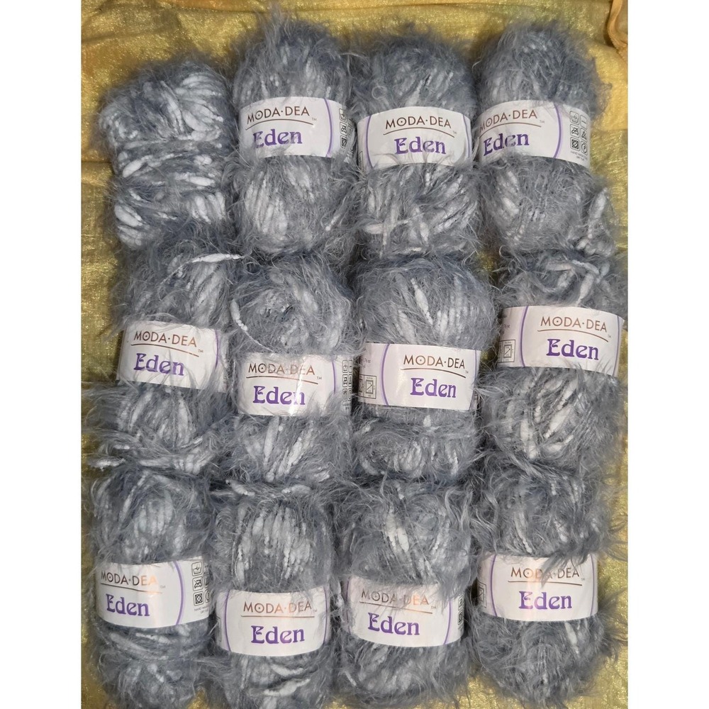 12 Skeins Moda Dea Eden Yarn Serpent 5341 Blue White Bulky Eyelash Fuzzy Lot 688